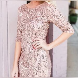 Esmara Heidi Klum Sz 6 Rose Gold Sequin Shift Dress NWT Holiday Metallic Barbie